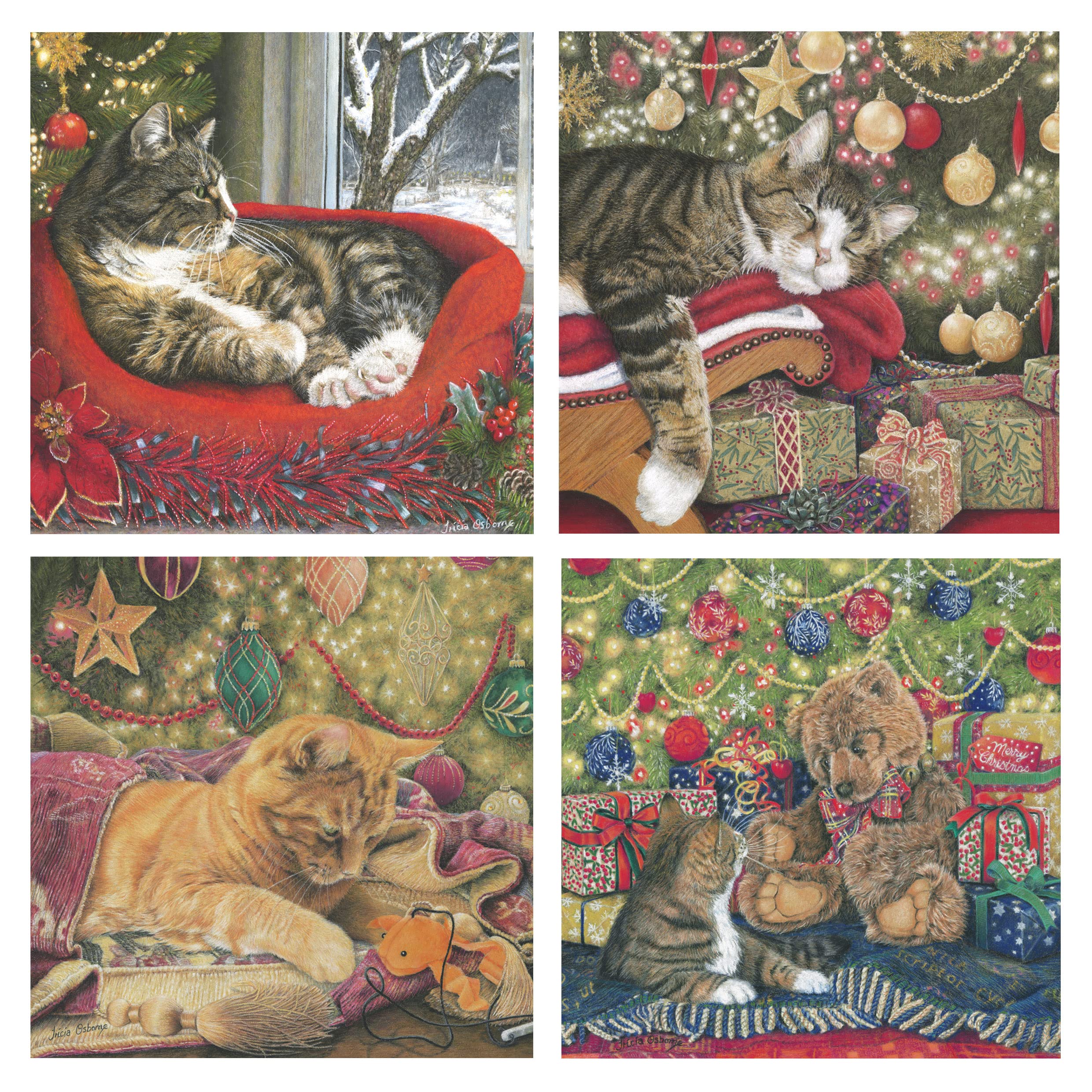 A Rare Breed Cat Christmas Cards, 8 Designs Multipack, Traditional Tabby and Ginger Cats Xmas Card Recyclable, Happy Holidays.