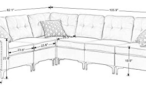 Legend Furniture Living-Room Sofa-Chaise Modular L-Shaped Flexible Combination Fabric Nailhead Trim Corner Sectional, 106" Wide, Grey