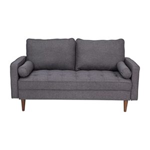 Flash Furniture Hudson Mid-Century Modern Loveseat - Dark Gray Faux Linen Upholstery - Buttonless Tufting - Wood Legs