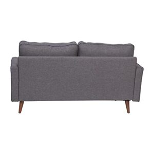 Flash Furniture Hudson Mid-Century Modern Loveseat - Dark Gray Faux Linen Upholstery - Buttonless Tufting - Wood Legs