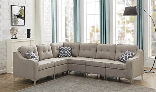 Legend Furniture Living-Room Sofa-Chaise Modular L-Shaped Flexible Combination Fabric Nailhead Trim Corner Sectional, 106" Wide, Grey