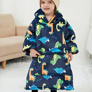 Lzzidou Oversized Wearable Blanket Hoodie for Kids 2-6YR, Two Layers Cozy Flannel Sherpa Blanket Sweatshirt Printed