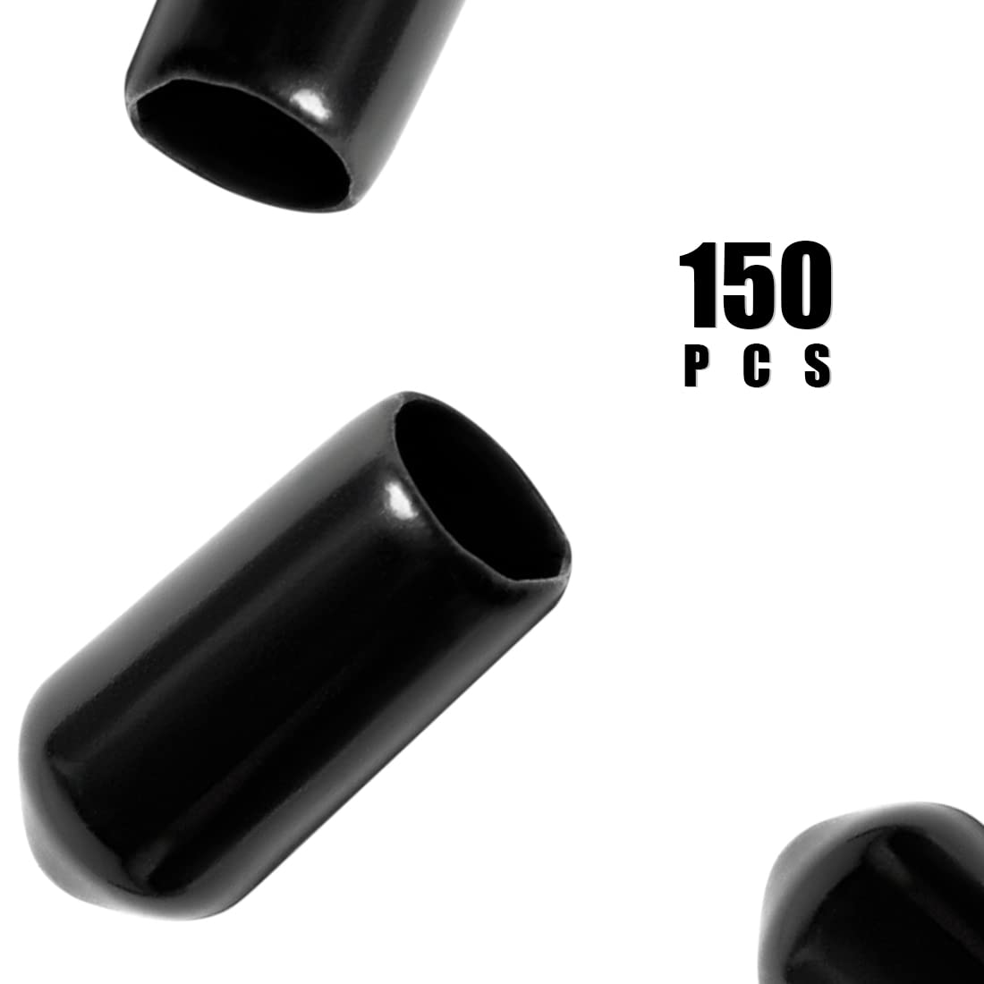 UTSAUTO 150Pcs Flexible End Caps Rubber End Caps Round Screw Thread Protectors Black Vinyl Blot Protector Safety Caps Kit for Tube Screw Bolt (6/25Inch, 6mm)