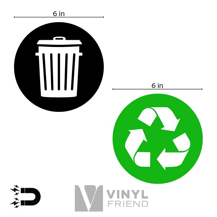 Recycle and Trash Magnetic Stickers Logo - for Metal or Plastic Garbage cans, and Bins - Indoor & Outdoor - Laminated and UV Protected Premium Decal 2567 (Green - Magnetic, Medium)