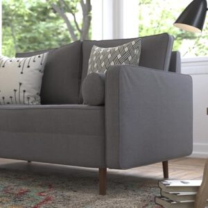 Flash Furniture Hudson Mid-Century Modern Loveseat - Dark Gray Faux Linen Upholstery - Buttonless Tufting - Wood Legs