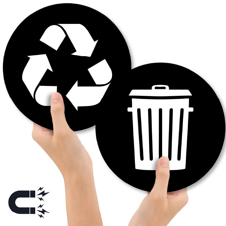 Recycle and Trash Magnetic Stickers Logo - for Metal or Plastic Garbage cans, and Bins - Indoor & Outdoor - Laminated and UV Protected Premium Decal 2567 (Black - Magnetic, Medium)