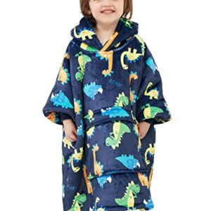 Lzzidou Oversized Wearable Blanket Hoodie for Kids 2-6YR, Two Layers Cozy Flannel Sherpa Blanket Sweatshirt Printed