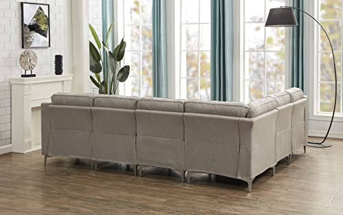 Legend Furniture Living-Room Sofa-Chaise Modular L-Shaped Flexible Combination Fabric Nailhead Trim Corner Sectional, 106" Wide, Grey