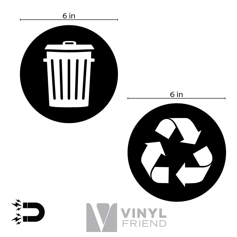 Recycle and Trash Magnetic Stickers Logo - for Metal or Plastic Garbage cans, and Bins - Indoor & Outdoor - Laminated and UV Protected Premium Decal 2567 (Black - Magnetic, Medium)