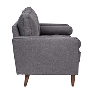 Flash Furniture Hudson Mid-Century Modern Loveseat - Dark Gray Faux Linen Upholstery - Buttonless Tufting - Wood Legs