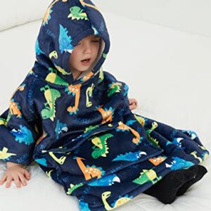 Lzzidou Oversized Wearable Blanket Hoodie for Kids 2-6YR, Two Layers Cozy Flannel Sherpa Blanket Sweatshirt Printed