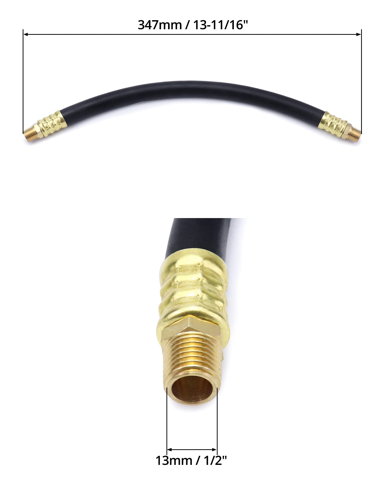 QWORK Air Compressor Hose, 3/8" X 15" Air Hose, 300 PSI Max Working Pressure, 1/4" Male NPT To 1/4" Male NPT Connections, 2 Pack