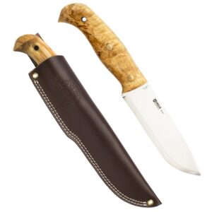 helle knives - nord - full tang stainless steel blade, curly birch handle, fixed blade with sheath, handcrafted