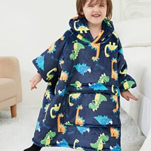 Lzzidou Oversized Wearable Blanket Hoodie for Kids 2-6YR, Two Layers Cozy Flannel Sherpa Blanket Sweatshirt Printed