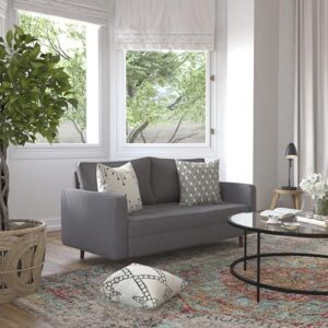 Flash Furniture Hudson Mid-Century Modern Loveseat - Dark Gray Faux Linen Upholstery - Buttonless Tufting - Wood Legs