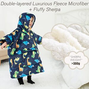 Lzzidou Oversized Wearable Blanket Hoodie for Kids 2-6YR, Two Layers Cozy Flannel Sherpa Blanket Sweatshirt Printed