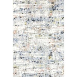 nuLOOM Aaliyah Abstract 5x8 Machine Washable Area Rug for Living Room Bedroom Dining Room Kitchen, Blue Multicolor/Ivory