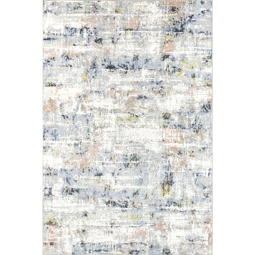 nuLOOM Aaliyah Abstract 5x8 Machine Washable Area Rug for Living Room Bedroom Dining Room Kitchen, Blue Multicolor/Ivory