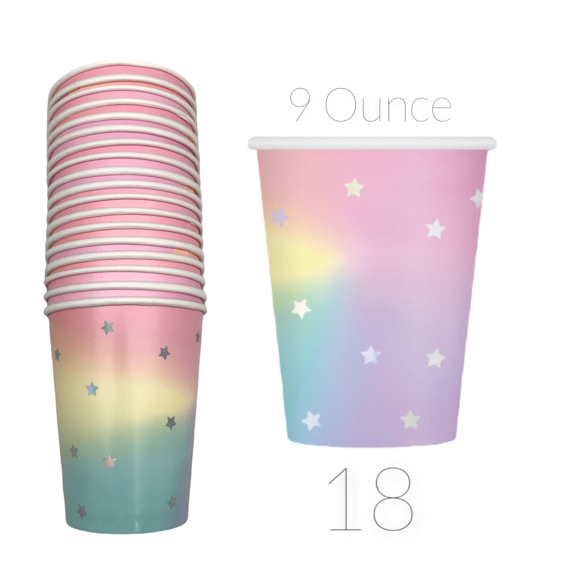 Oojami Serves 18 Scalloped Pastel Iridescent Complete Party Supplies Includes Plates Cups Napkins Table Cover Balloons Ideal for Kids Birthdays, Bridal Showers, Unicorn Theme