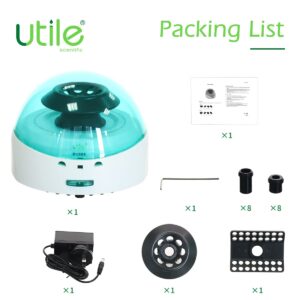 Utile Electric Benchtop Centrifuge Machine, with Maximum Speed of 7000RPM, Low Noise, Green Cover, 2 Rotors for 8 x 0.2/0.5/1.5/2.0ml and 0.2mL×32 PCR Strips or 0.2mL×4 PCR 8 Strips, 4620.1004.08.1