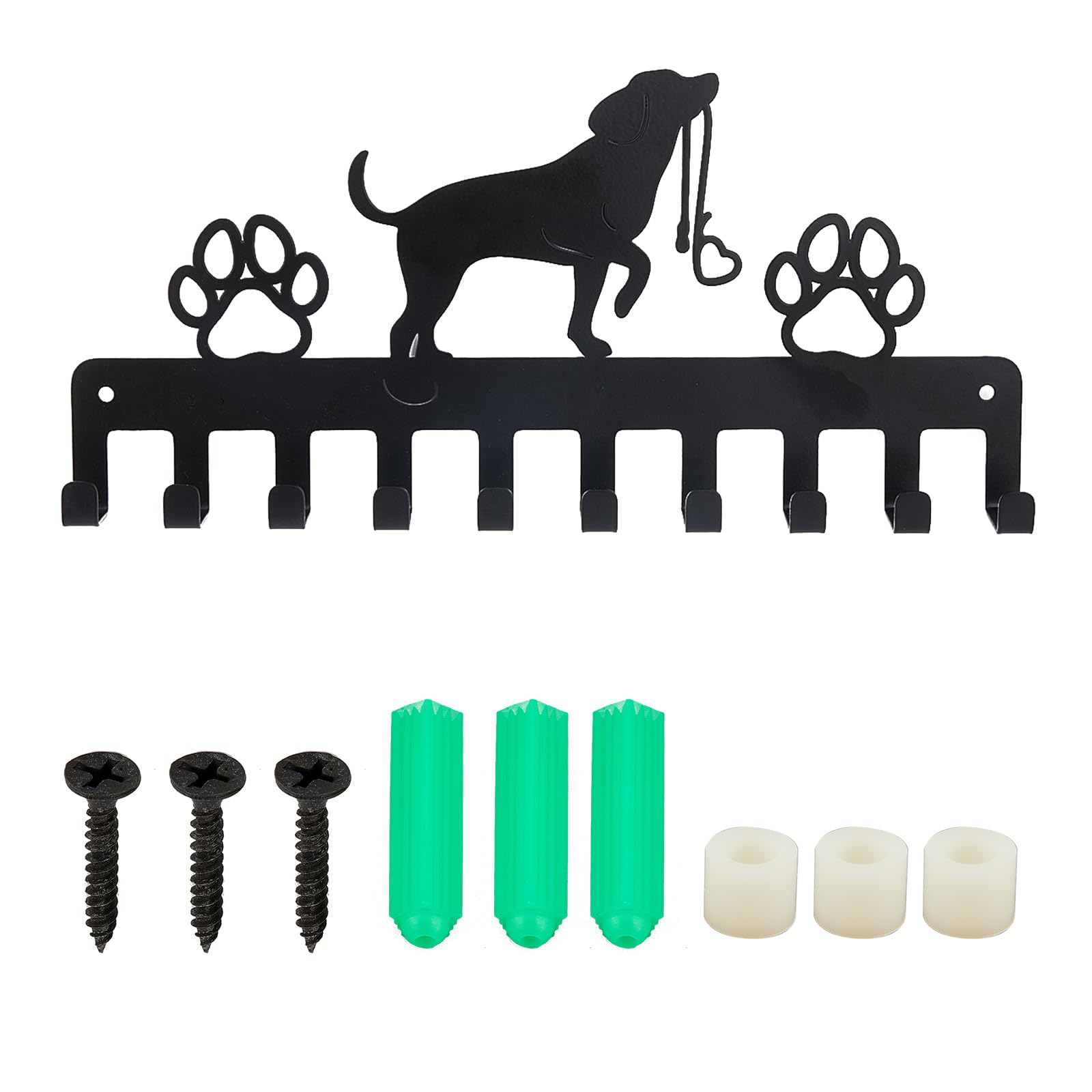 SUPERDANT Dog Leash Holder Hanger Hooks for Wall Dog Metal Key Holder 10 Hooks Black Iron Wall Mounted Hooks Animal Paws Decorative Hook Organizer Rack for Bag Key Hanging Dog Lovers Gifts