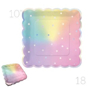 Oojami Serves 18 Scalloped Pastel Iridescent Complete Party Supplies Includes Plates Cups Napkins Table Cover Balloons Ideal for Kids Birthdays, Bridal Showers, Unicorn Theme