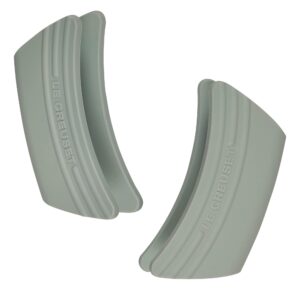 le creuset silicone set of 2 handle grips, 5" x 2 1/2" each, sea salt