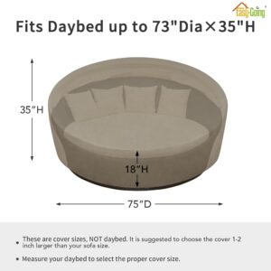 Easy-Going Heavy Duty 600D Outdoor Daybed Cover 75 Inch UV Resistant Patio Round Sofa Cover Waterproof Outdoor Canopy Daybed Sofa Cover with Air Vent 75" Dia x 35"/18" H, Camel