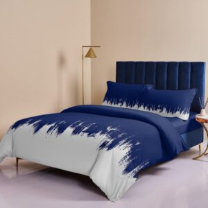 4 Pieces Duvet Cover Bedding Set Cal King Modern Royal Blue White Gradient Ultra Soft Quilted Luxury Washed Comforter Covers Bed Sheet Pillowcases Minimalist Paint Smudge Art for Bedroom Decor