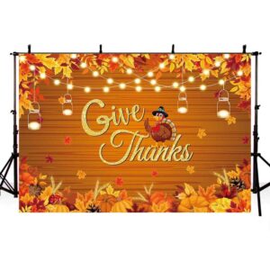 AIBIIN 7x5ft Autumn Thanksgiving Festival Backdrop Fall Wooden Maple Leaves Pumpkin Photography Background Harvest Give Thanks Banner Thanksgiving Day Party Decorations Props