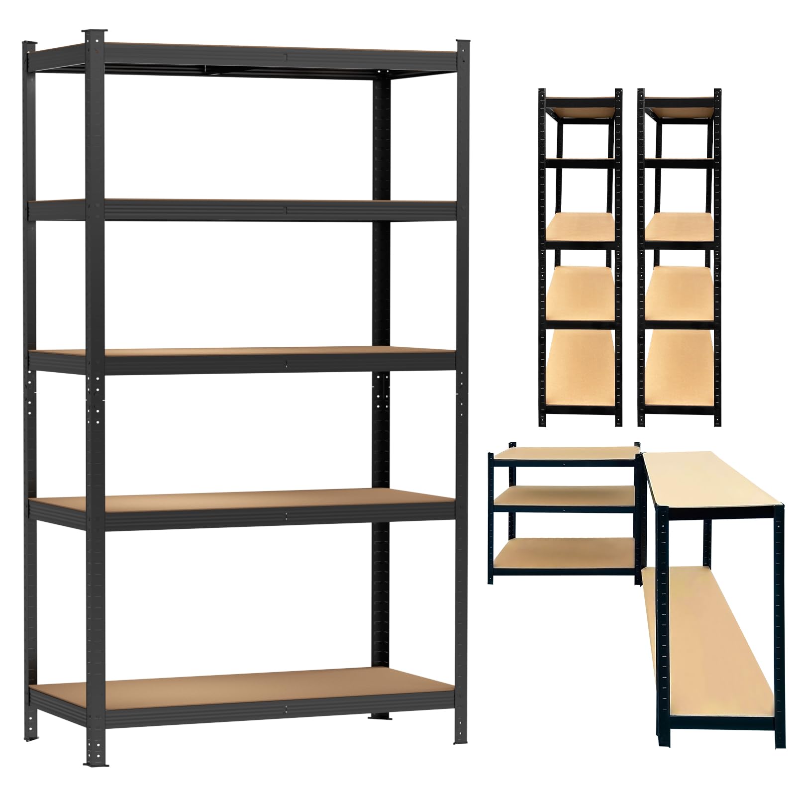 Vandise 5-Tier Metal Shelving Unit 80H x 40W x 20D inch Adjustable Storage Utility Rack Kitchen Shelves Organization Multipurpose Shelf Garage Pantry Closet, 1929lbs Max Load Capacity, Black