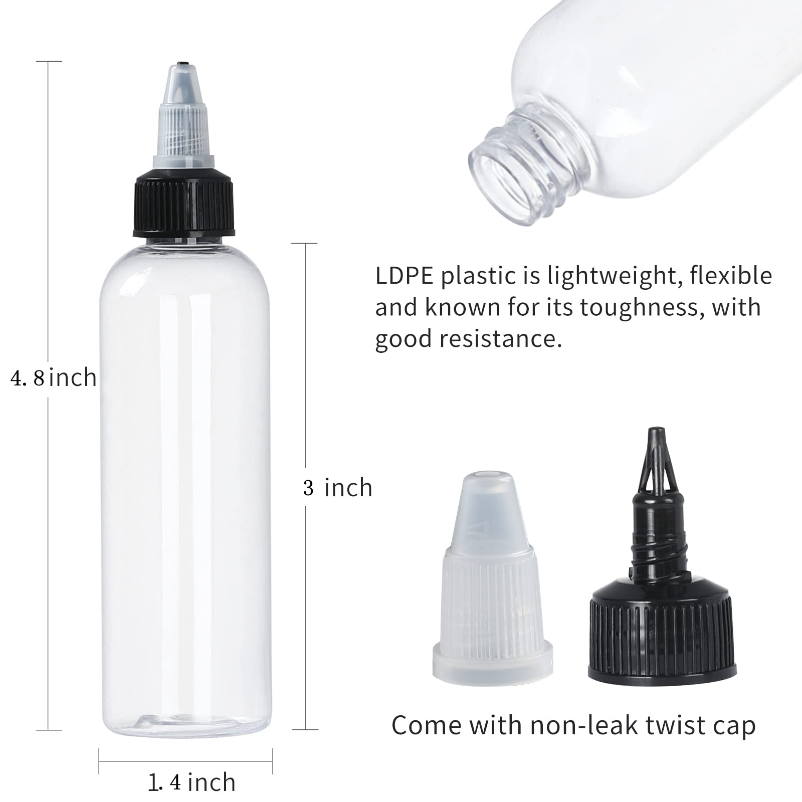 32 Pack 2 oz Plastic Squeezing Bottles, (Shekure) Clear Oil Dispenser Dropper Bottle Applicator with Twist Top Cap and Leak-Proof Inner Gasket for Crafts, Art, Glue, Paint and More