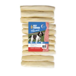 american made treat co - dog treats, all natural flavor beef rawhide chip rolls, puppies to seniors, dental dog bone alternative - 5” rolls -22 pack