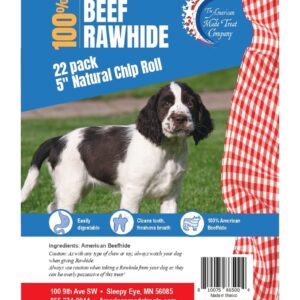 American Made Treat Co - Dog Treats, All Natural Flavor Beef Rawhide Chip Rolls, Puppies to Seniors, Dental Dog Bone Alternative - 5” Rolls -22 Pack