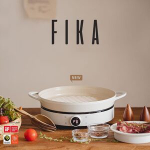 FIKA Kitchen Nonstick 10-Inch BBQ Grill Pan, Griddle with Handle, Healthy Cooking Frying Barbeque Skillet, Induction Compatible Cookware, Oven Safe, Made in Korea (10" Round)