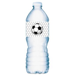 25 Sports Soccer Water Bottle Labels, Waterproof Water Bottle Wrappers, Great Stickers for Birthday Party, Baby Shower, Wedding, Graduation, or Any Family Event Decorations, Made in USA