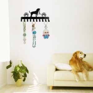 SUPERDANT Dog Leash Holder Hanger Hooks for Wall Dog Metal Key Holder 10 Hooks Black Iron Wall Mounted Hooks Animal Paws Decorative Hook Organizer Rack for Bag Key Hanging Dog Lovers Gifts