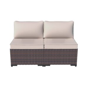 halmuz patio furniture set have 2 armless sofas pe wicker patio sofa with thickened cushions (brown)