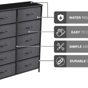 Sorbus Dresser with 10 Faux Wood Drawers - Storage Unit Organizer Chest for Clothes - Bedroom, Hallway, Living Room, Closet, & Dorm Furniture - Steel Frame, Wood Top, & Easy Pull Fabric Bins