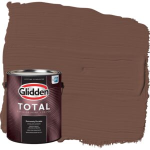 glidden total exterior paint & primer all-in-one, bigfoot/brown, flat, 1 gallon