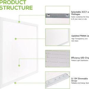 WEIZE LED Flat Panel Light, 30/40/50W, 0-10V Dimmable, CCT Selectable 4000K/5000K/6500K, 2x2 FT Recessed Back-Lit Drop Ceiling Light, Lay in Fixture for Office