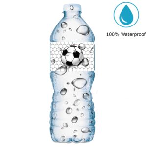 25 Sports Soccer Water Bottle Labels, Waterproof Water Bottle Wrappers, Great Stickers for Birthday Party, Baby Shower, Wedding, Graduation, or Any Family Event Decorations, Made in USA