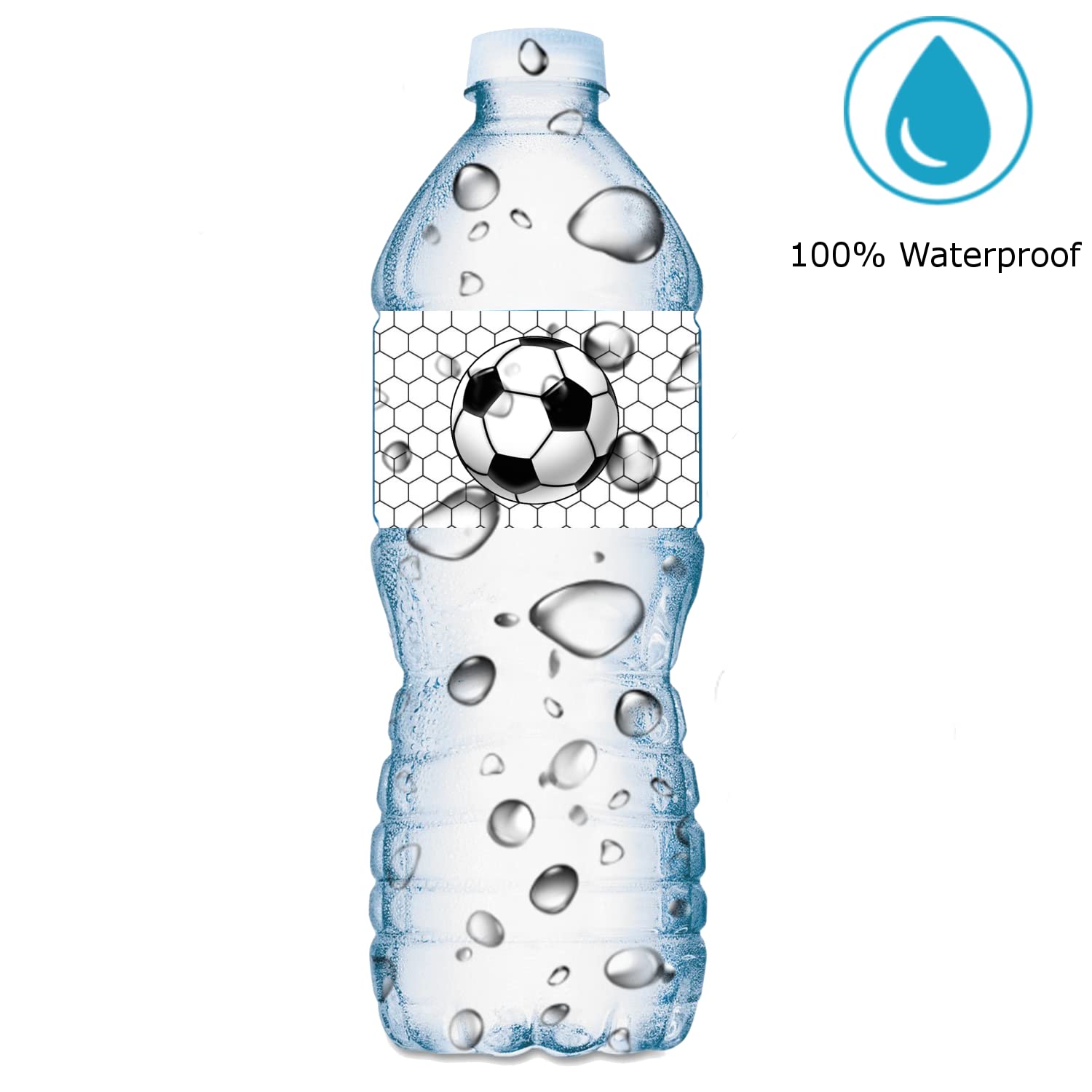 25 Sports Soccer Water Bottle Labels, Waterproof Water Bottle Wrappers, Great Stickers for Birthday Party, Baby Shower, Wedding, Graduation, or Any Family Event Decorations, Made in USA