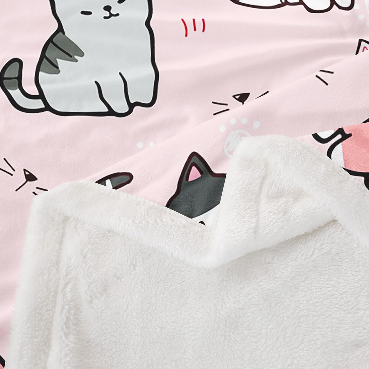 Erosebridal Cartoon Cat Sherpa Blanket,Cute Kitten Print Blanket for Kids Boys Girls Toddler Cat Lover,Cat Paw Print Throw Blanket for Bed Sofa Couch,Kawaii Pet Theme Plush Blanket Pink Baby 30"x40"