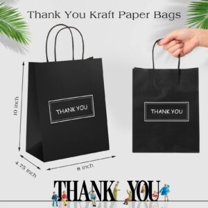 100 Pcs Thank You Paper Bags Bulk 8 x 4 x 10 Inch Thank You Gift Bags with Handle Shopping Merchandise Bag Merchant Bag for Small Business, Retail Shopping, Wedding, Party, Boutique (Black)