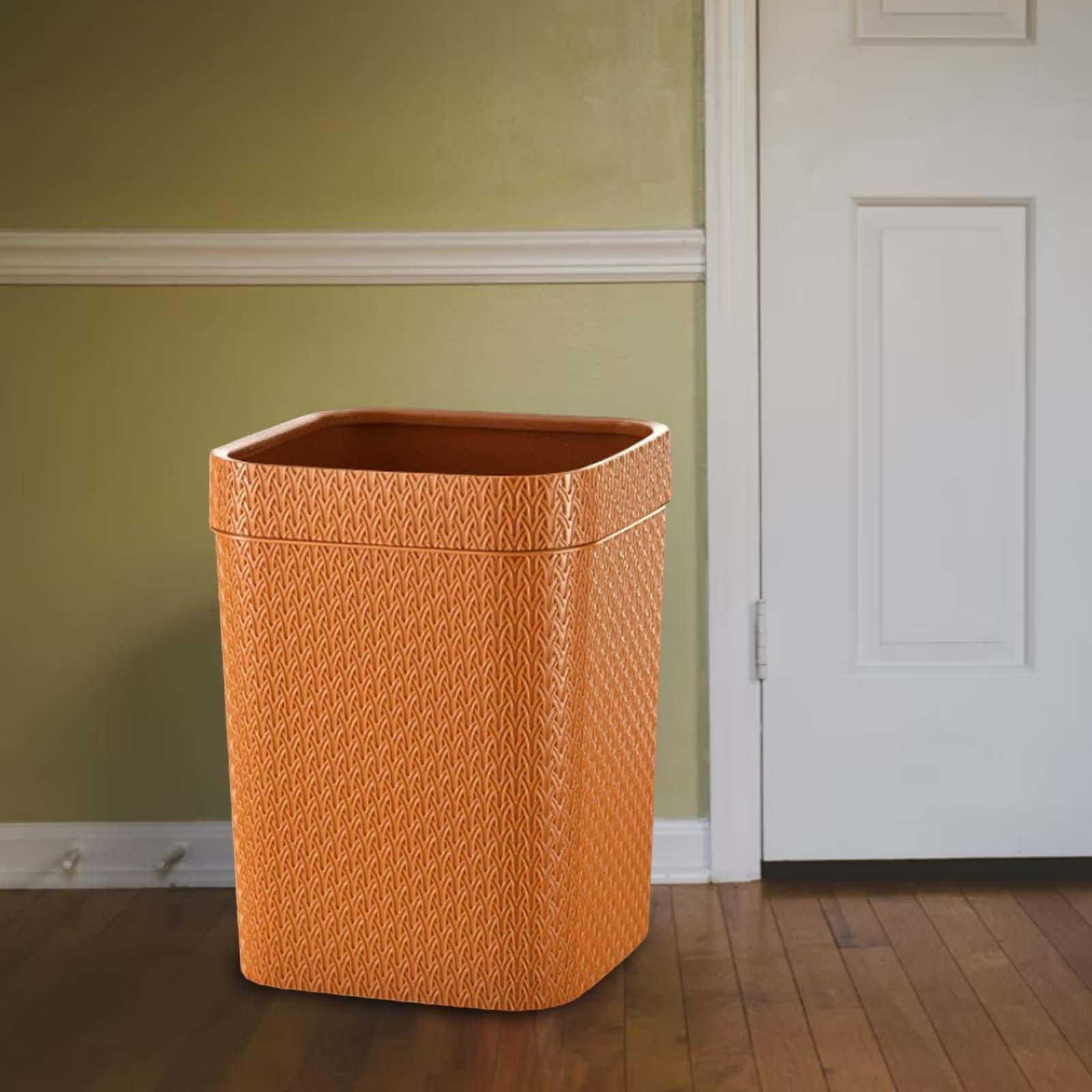 Trash Basket Narrow Rattan Woven Plastic Square Waste Can Wastebasket Dustbin for Bedroom Office Home Toilet Outdoor Indoor, Orange