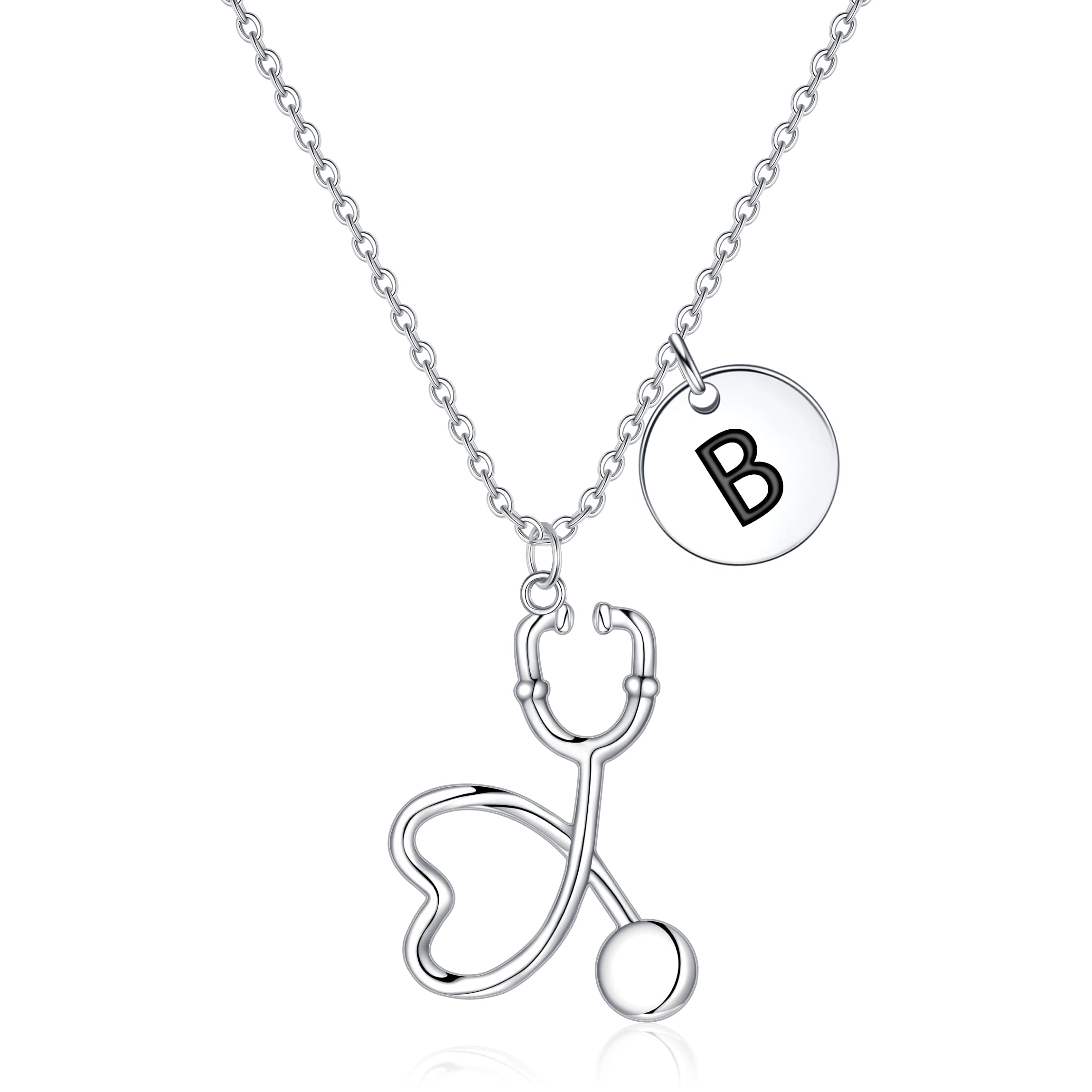 Nurse Gifts for Women, S925 Sterling Silver Initial Letter Stethoscope Necklace Gifts for Nurses Week Gifts Medical Assistant RN Gifts for Nurses Nurse Graduation Gifts for Medical Students Doctor (B)