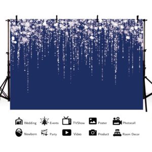 AIBIIN 7x5ft Navy Blue Glitter Backdrop Birthday Party Decorations Silver Sequins Dots Photography Background Wedding Bridal Shower Party Decor for Women Photo Shoot Props Cake Table Banner