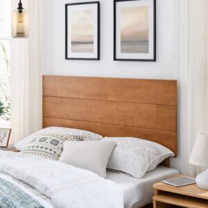 musehomeinc solid wood headboard for queen/king size bed with flat panel design, match with our floating bed frame, teak, queen/king (queen)