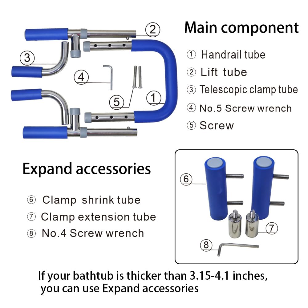 Anti-Slip Bathtub Grab Bar Safety Bar for Seniors and Handicap - for Assistance Getting in and Out of Tub, Easy to Install on Most Tubs